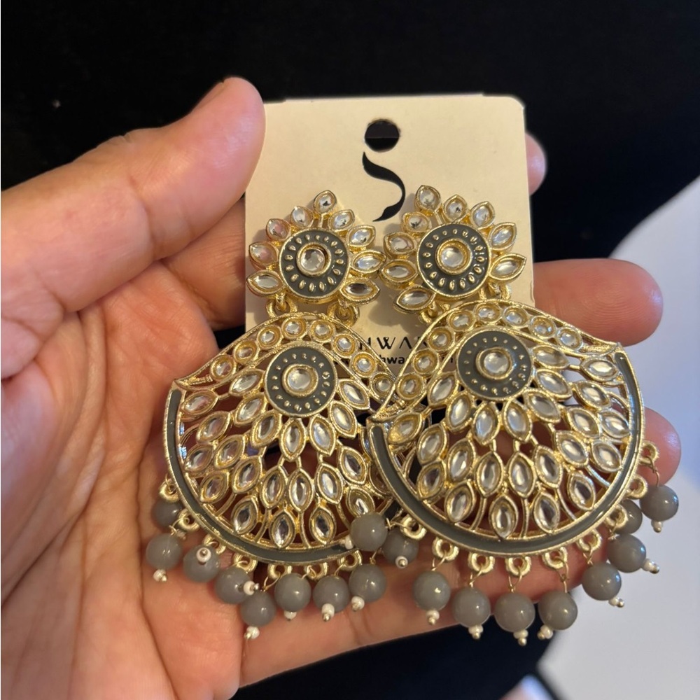 Gold and Gray Statement Earrings